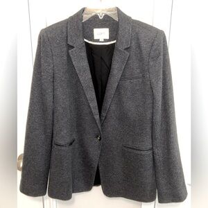 LOFT‎ womens one button grey 100% cotton knit blazer suit jacket size 8